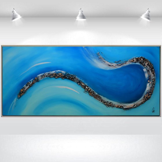 Big Wave 2 - Abstract Art - Acrylic Painting - Canvas Art - Framed Painting - Abstract Golden Sea Painting - Ready to Hang