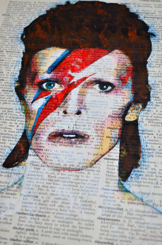 David Bowie - Ziggy Stardust - Collage Art on Large Real English Dictionary Vintage Book Page