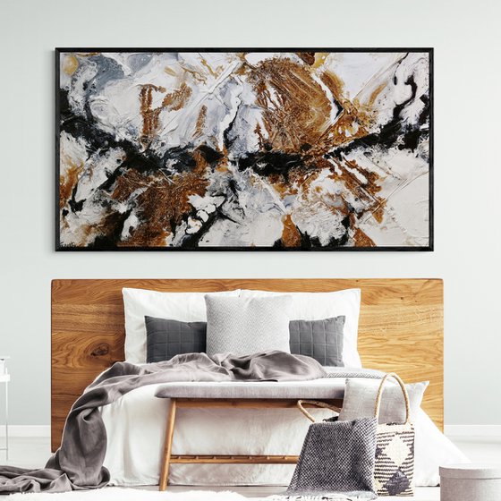 Rusted Black Ice 190cm x 100cm Brown Black White Textured Abstract Art