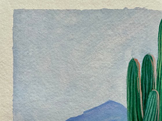 Cactus Gouache Painting, Joshua Tree Small Original Artwork, Desert Landscape Wall Art