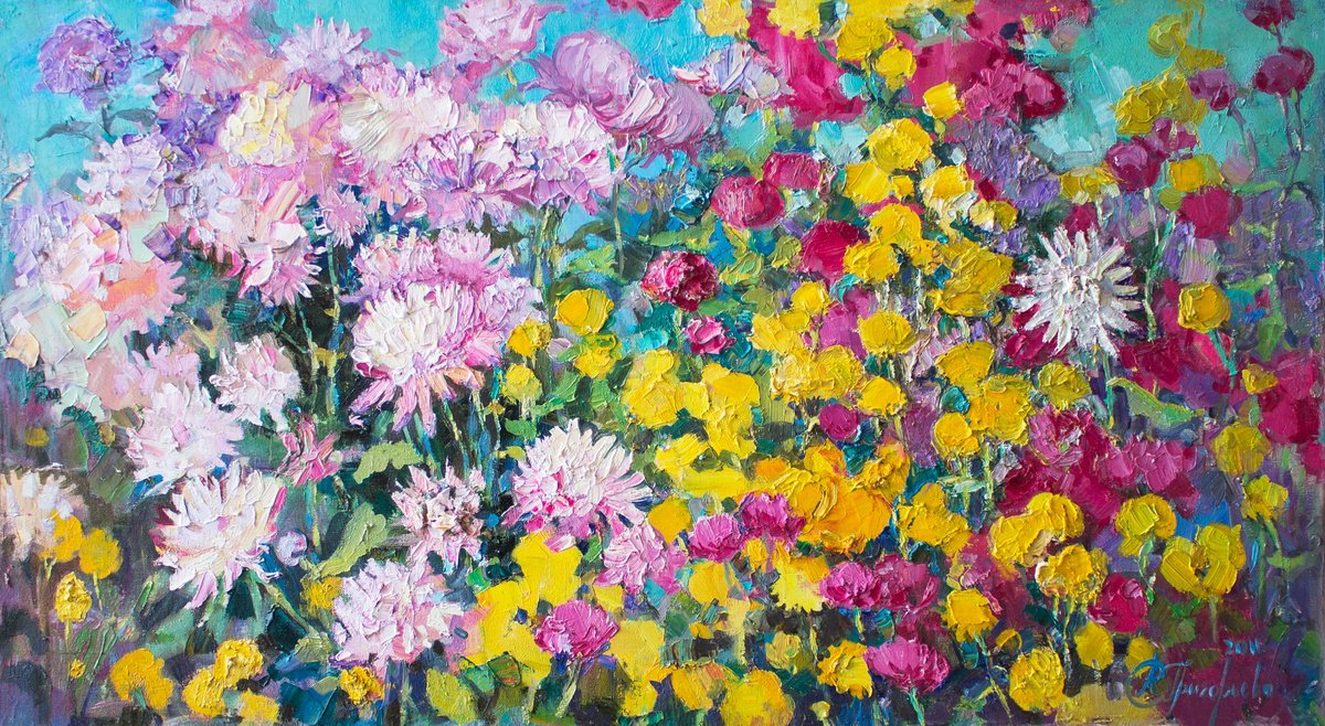 Impressionistic Botanical Oil Painting By Anastasiia Grygorieva, 39 X 22, Autumn Mood, Original Artwork