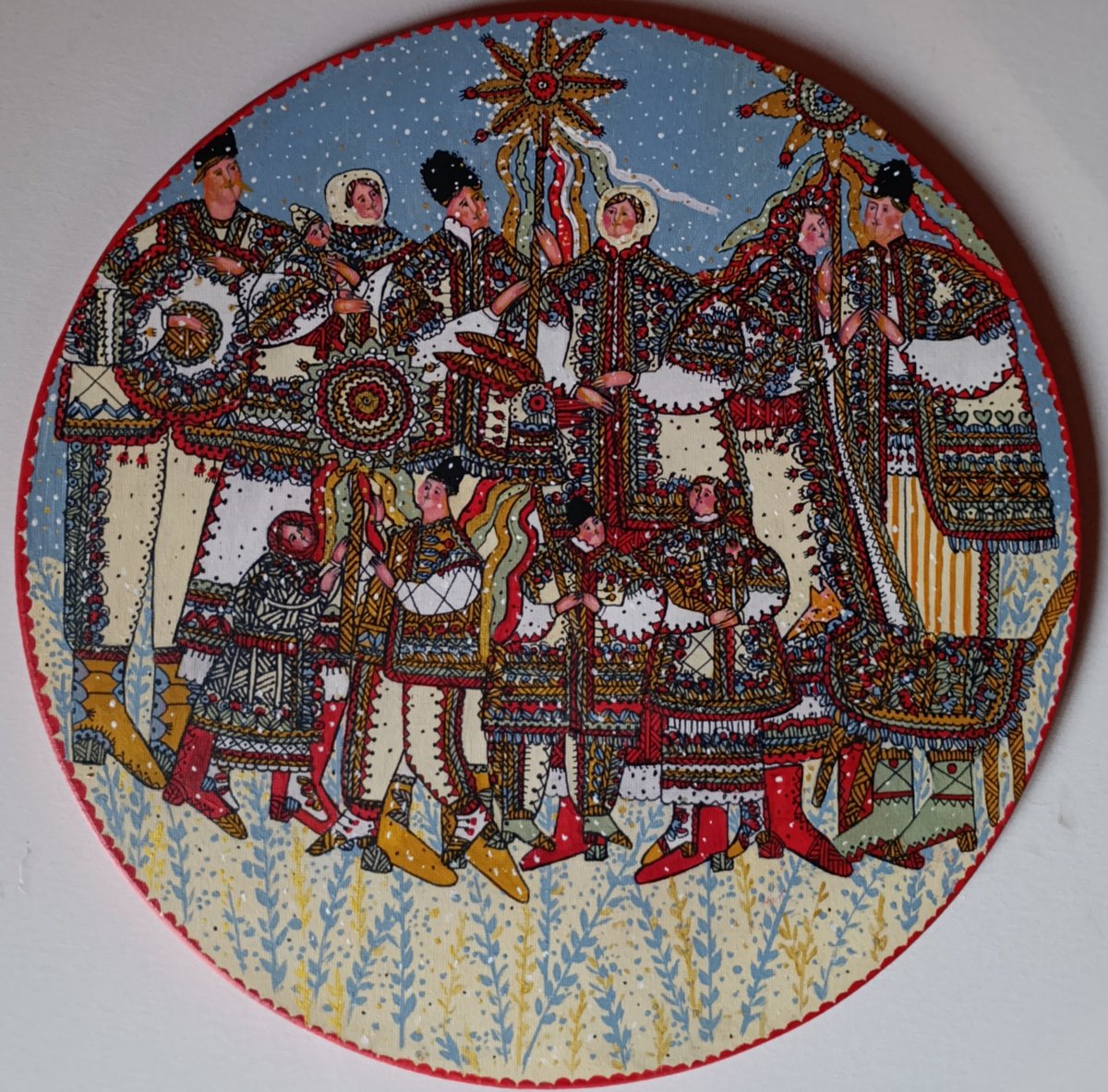 Naive Portrait Acrylic Painting By Tetiana Osadchuk, 16 X 16", The Magic Of Christmas, Original Artwork