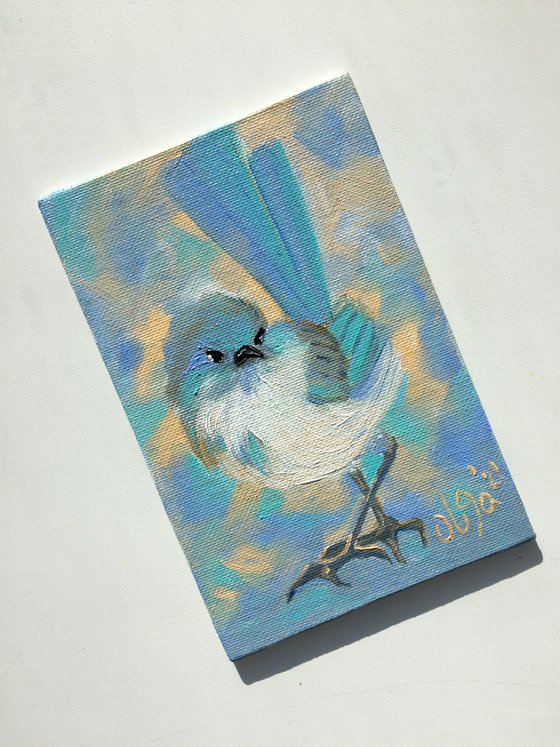 Splendid bird, miniature original oil painting.