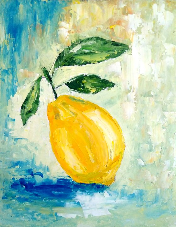 Lemon Painting Original Art Fruit Artwork Citrus Wall Art Small Kitchen Painting