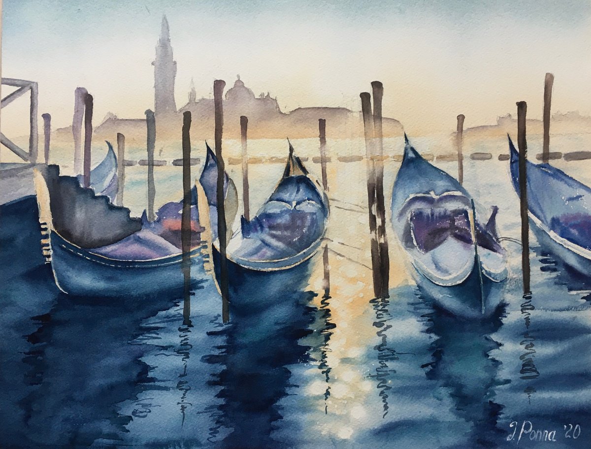 Photorealistic Landscape Watercolour By Irina Ponna, 18 X 14, Venice, Original Artwork