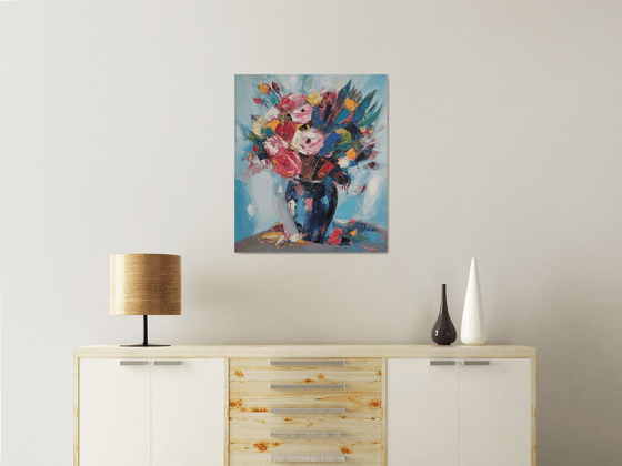 Colorful roses-2 (60x70cm, oil painting, ready to hang)