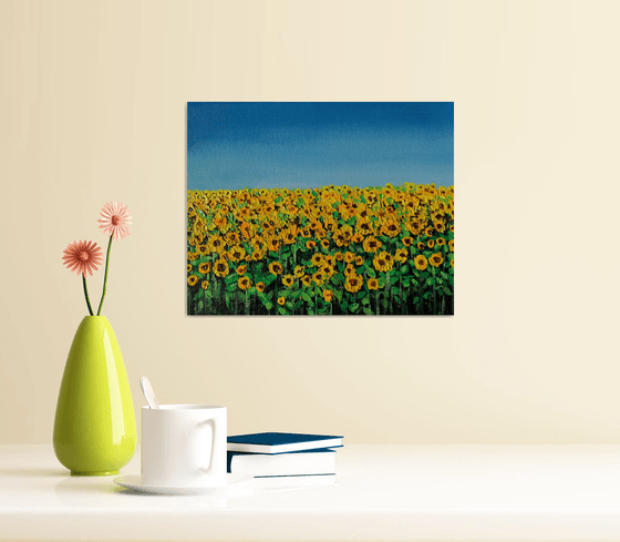 Sunflower field !!  Ready to hang painting!! Impasto flower painting!! Floral landscape