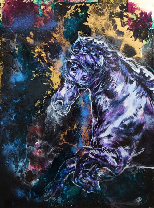 Libre et fier / Friesian Original Horse painting Large / Modern Equine Contemporary Wall Art by Anna Sidi by Anna Sidi-Yacoub