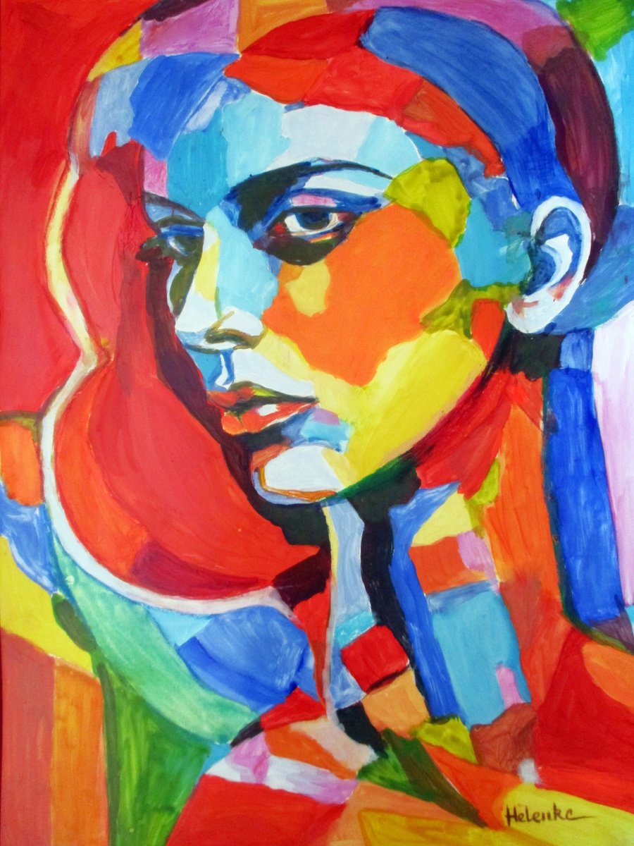 Expressive Portrait Acrylic Painting By Helena Wierzbicki, 19 X 29, Eclipse, Original Artwork