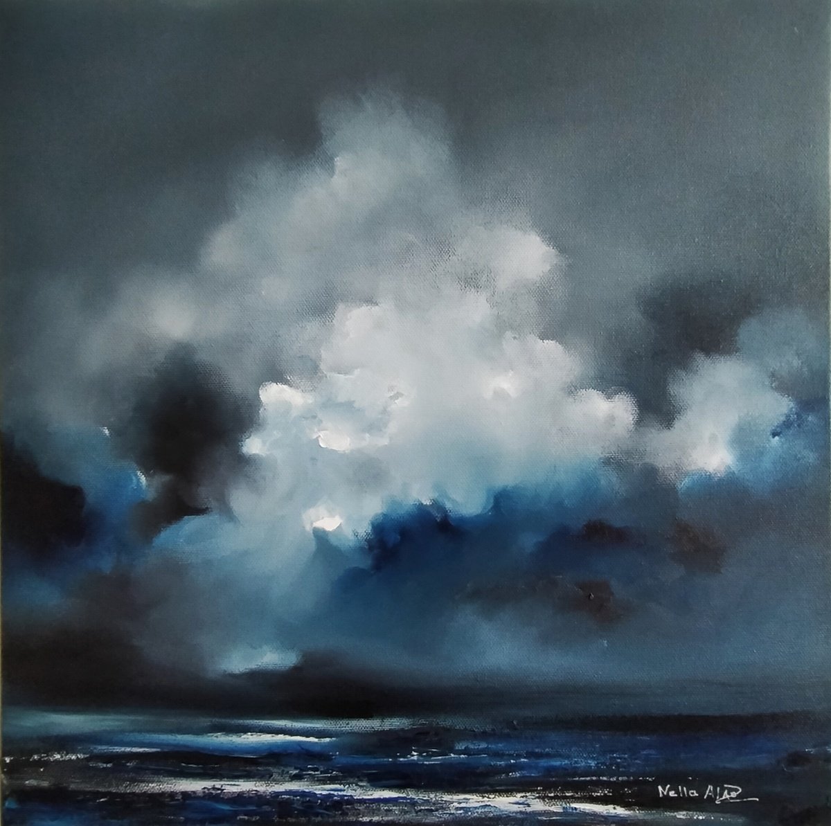 Abstract Landscape Oil Painting By Nella Alao, 16 X 16", Behind The Dark Is The Light, Original Artwork