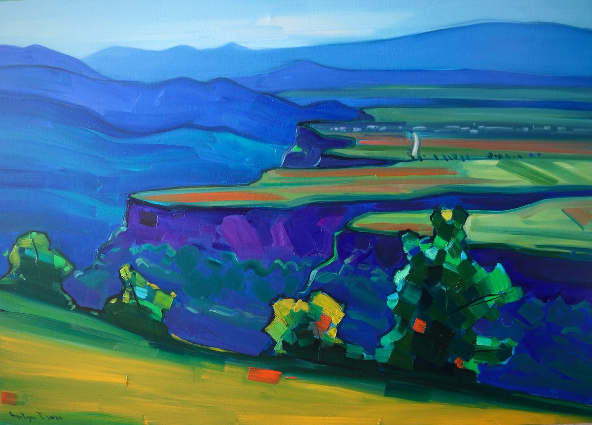 Impressionistic Landscape Oil Painting By Tigran Avetyan, 31 X 24", Landscape In Lori, Original Artwork