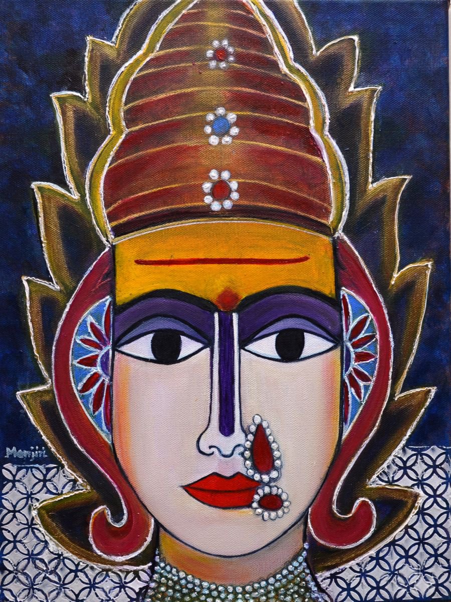 Goddess Shantadurga vibrant painting on canvas by Manjiri Kanvinde