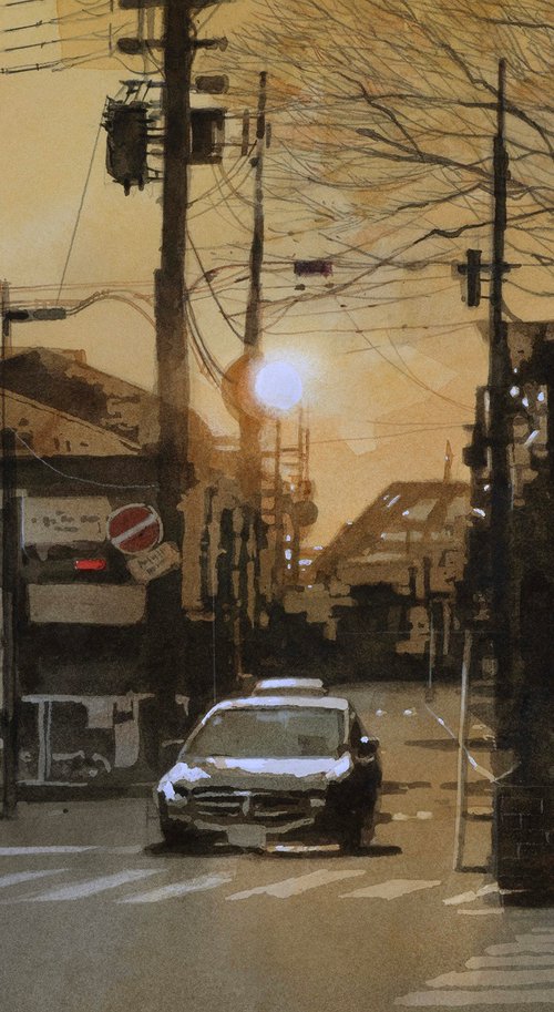 Sunset Glow on a Quiet Street by Masato Watanabe