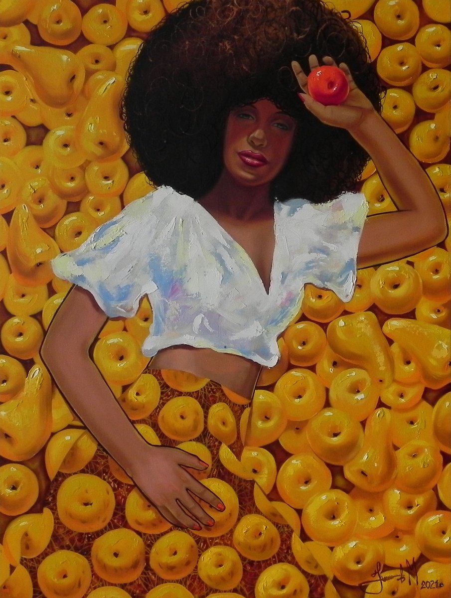 Impressionistic Portrait Oil Painting By Mykhailo Novikov, 24 X 31", "Apple Day", Original Artwork