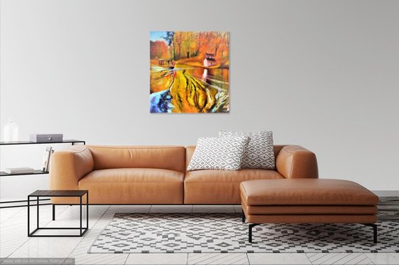 Golden time. Large abstract Oil Painting