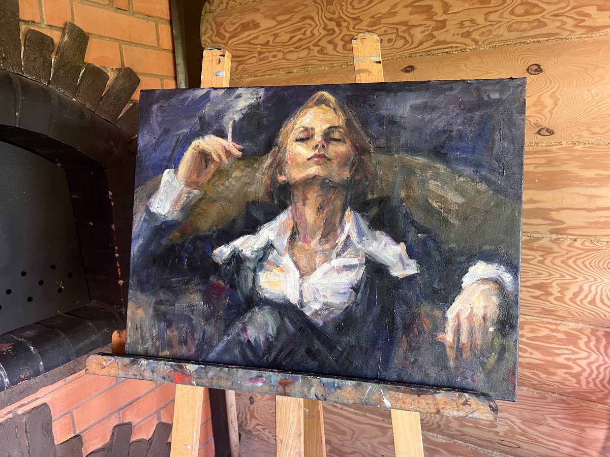 Impressionistic Portrait Oil Painting By Liubou Sas, 23 X 16", Business Woman, Original Artwork