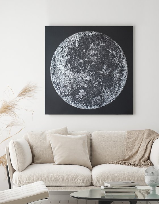 "Silver Moon" Silver moon textured art