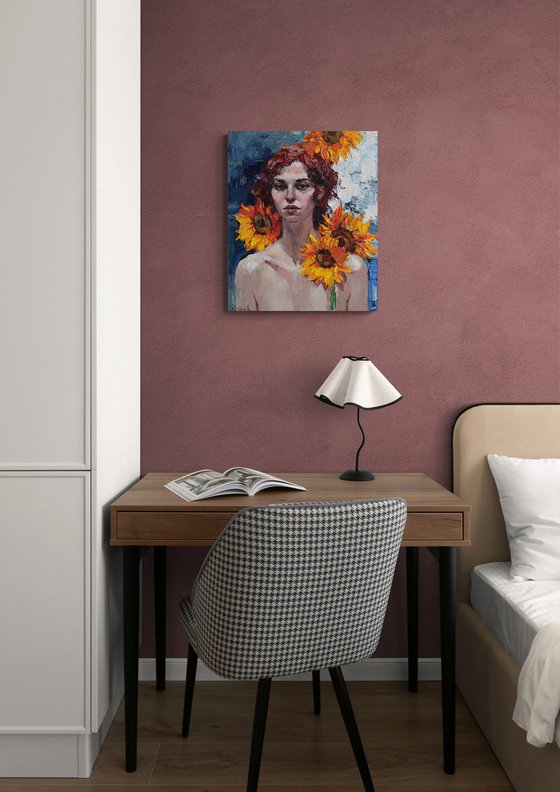 Girl with Sunflowers Portrait