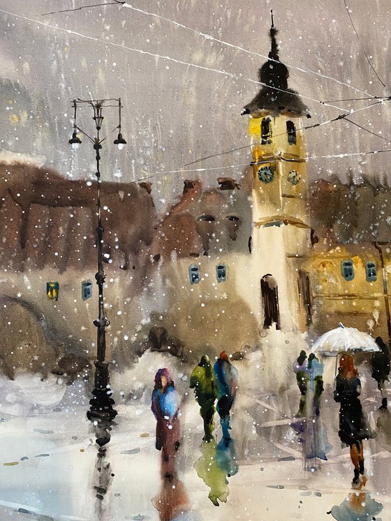 Sold Watercolor “Moody Winter Day” perfect gift