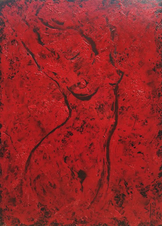 Black & red abstract nude. 40X60cm