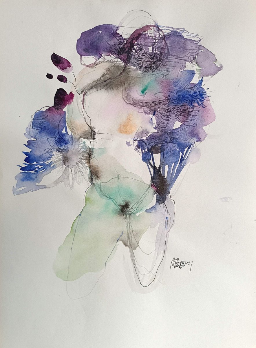 Surrealistic Botanical Watercolour By Magdalena Morey, 11 X 17", Blossom Keepers 6, Original Artwork