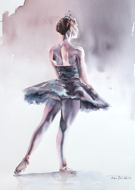 Ballerina's in watercolour "The Black Swan"