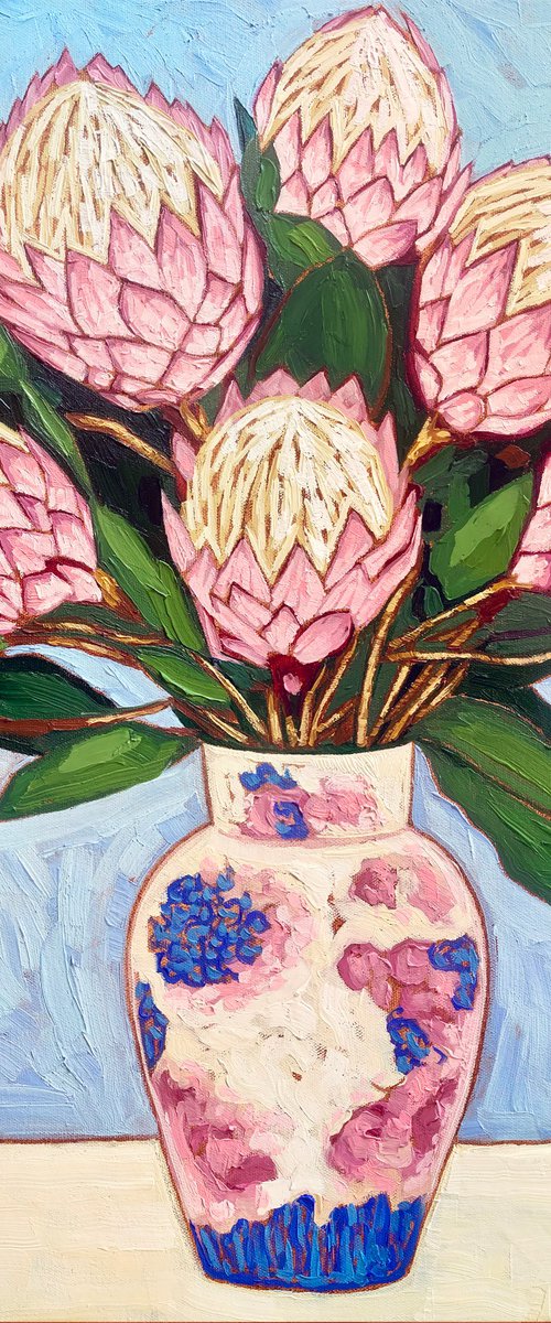 Proteas on French Blue by JULIE LYNCH