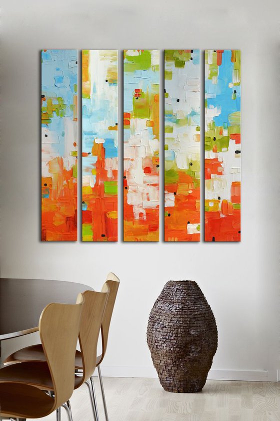 Abstract painting on 5 panels