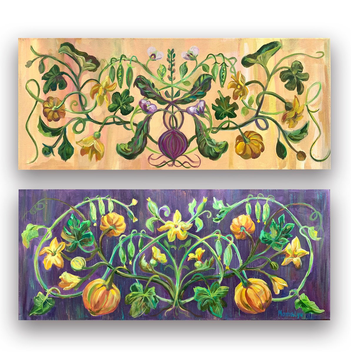 The Grace Of The Interweaving. Diptych By Momalyu, 28 X 12, Artwork For Sale On Artfinder