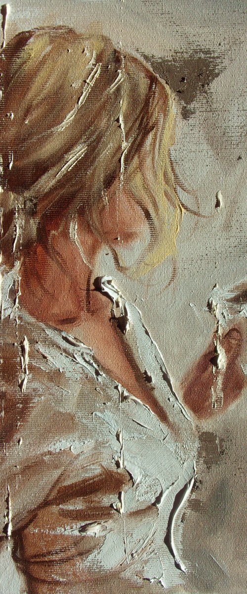 " GOOD MORNING ... " original painting wind romantic palette knife GIFT by Monika Luniak