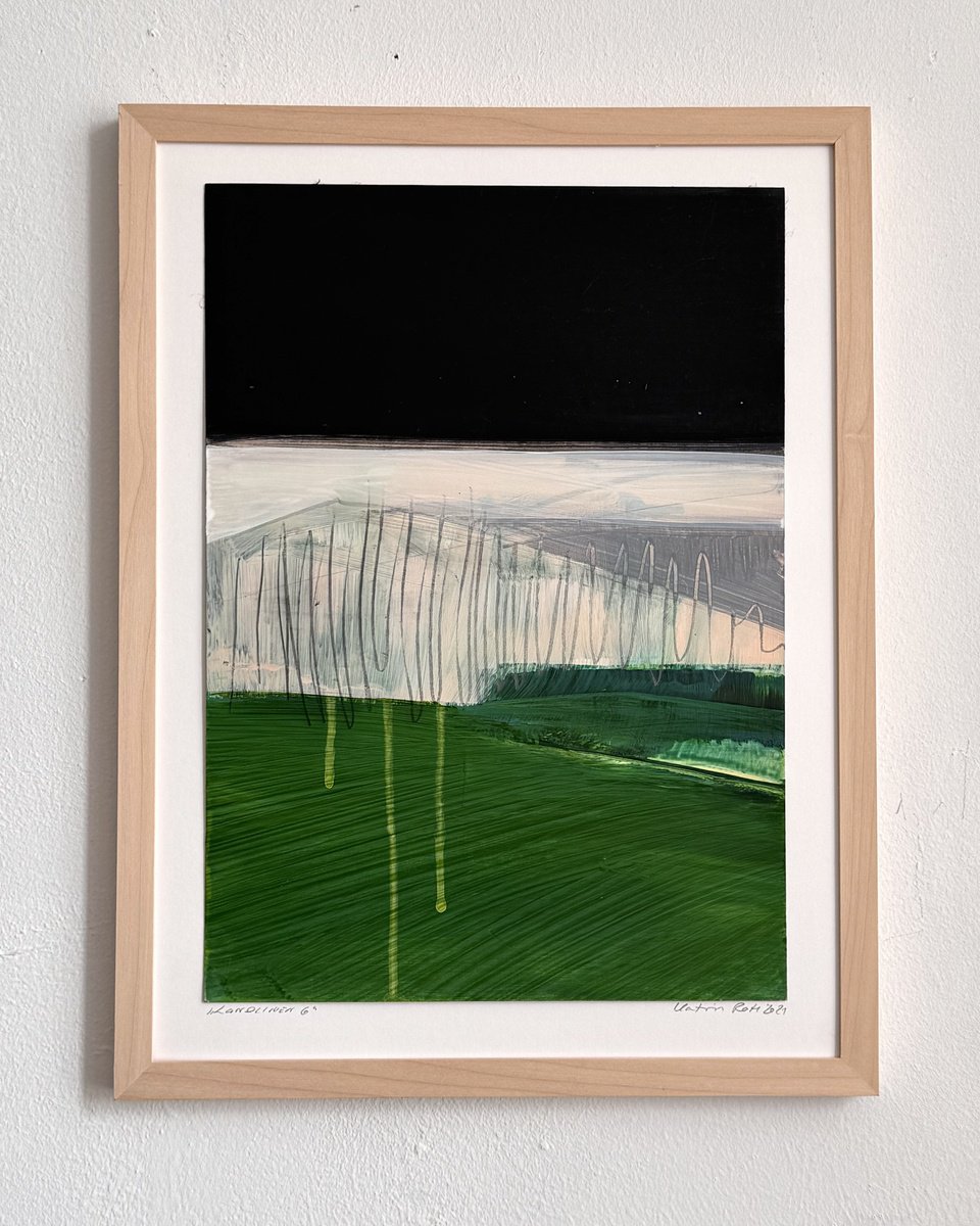 Organic Landscape Acrylic Painting By Katrin Roth, 13 X 17", Landlinien 6, Original Artwork