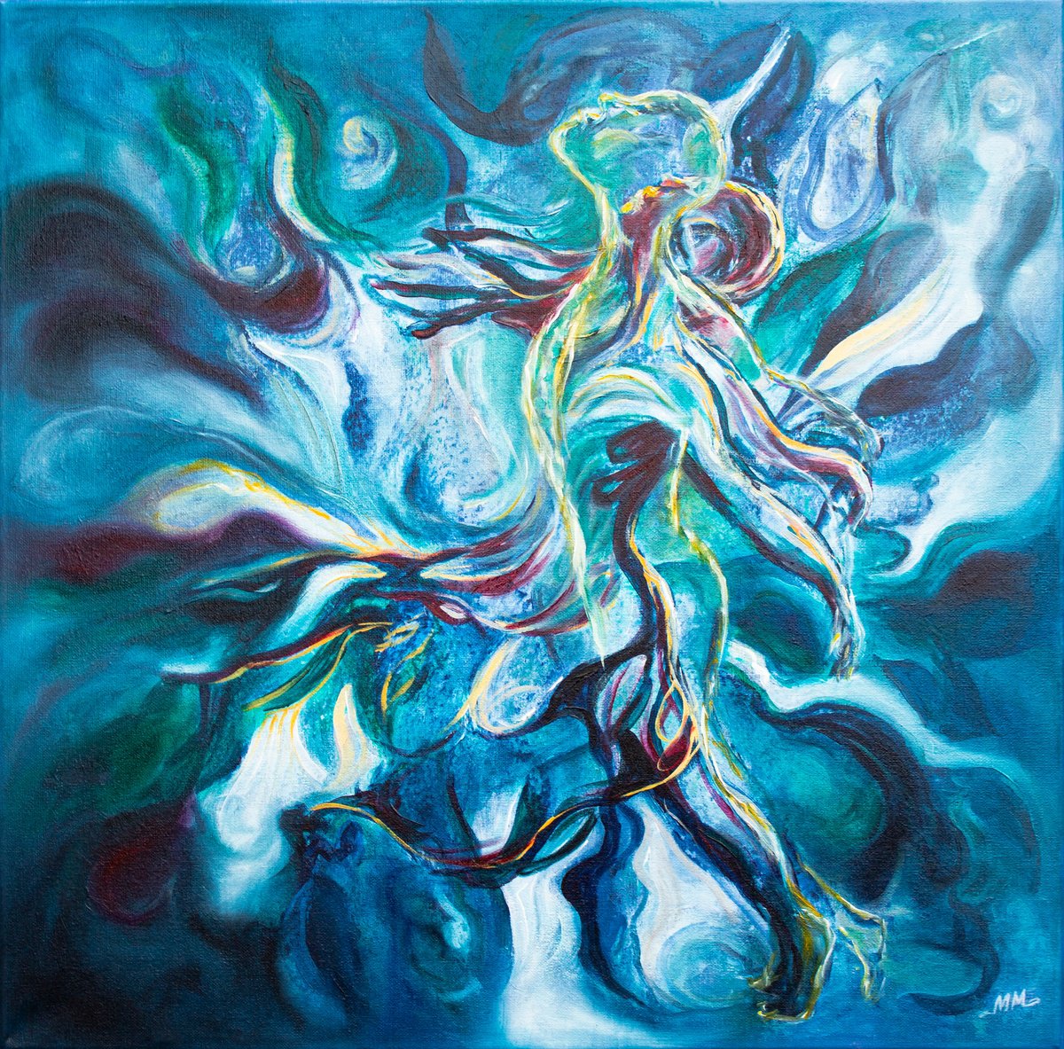 Expressive Portrait Painting By Mila Moroko, 24 X 24", Impulse, Original Artwork