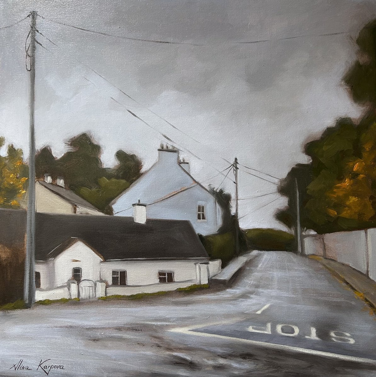 Photorealistic Cityscapes Oil Painting By Alina Karpova, 16 X 16, The Quiet Turn, Original Artwork