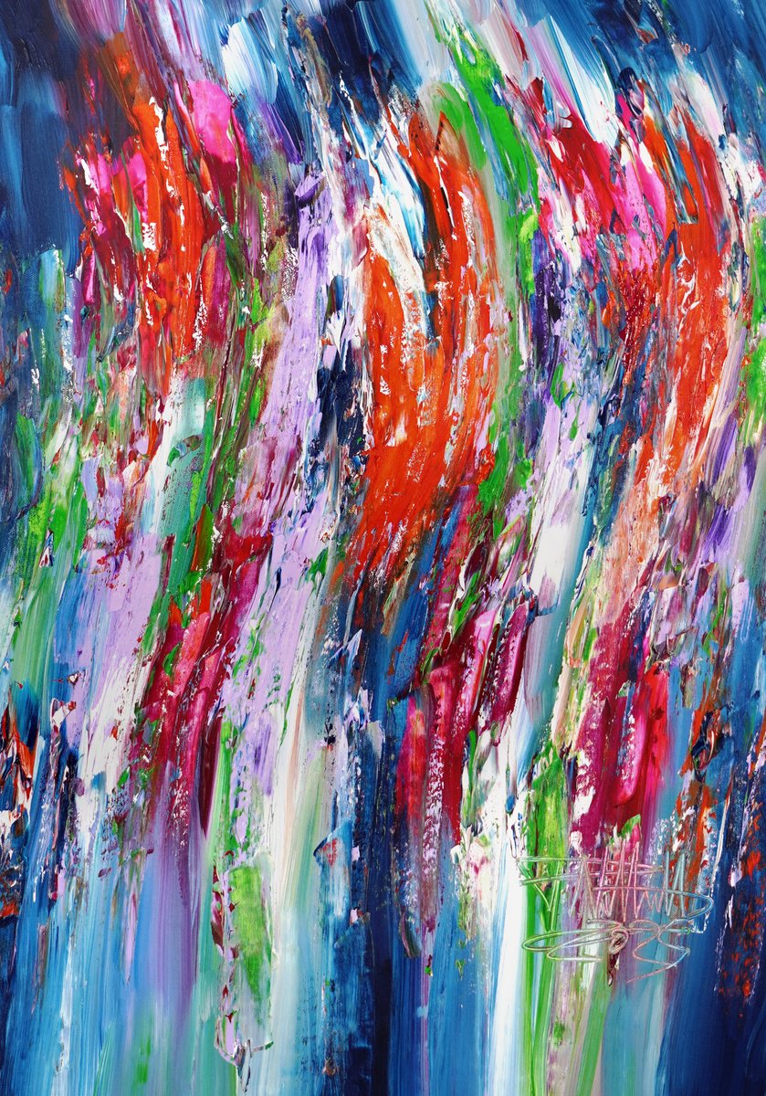 Abstract Acrylic Painting By Peter Nottrott, 28 X 39", Green Dreamworld A 3, Original Artwork