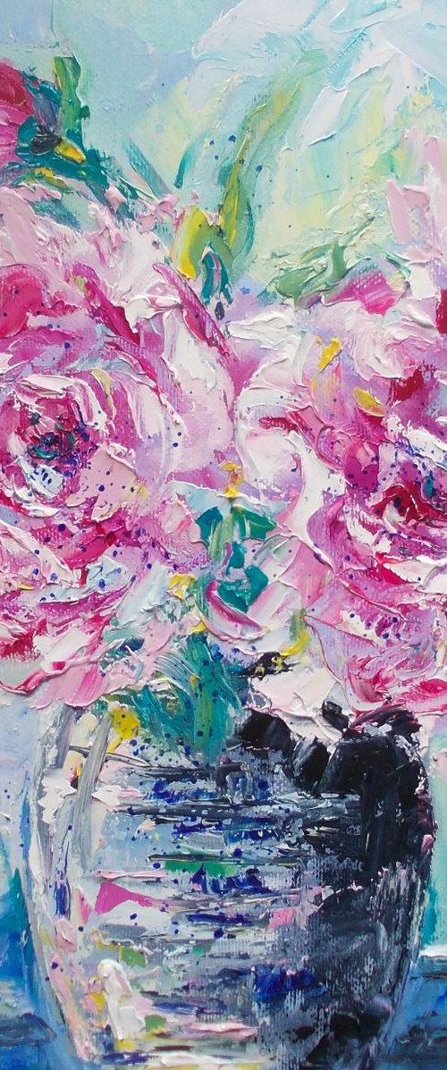 Roses painting on canvas-Small floral  painting-Original roses oil painting on canvas by Antigoni Tziora
