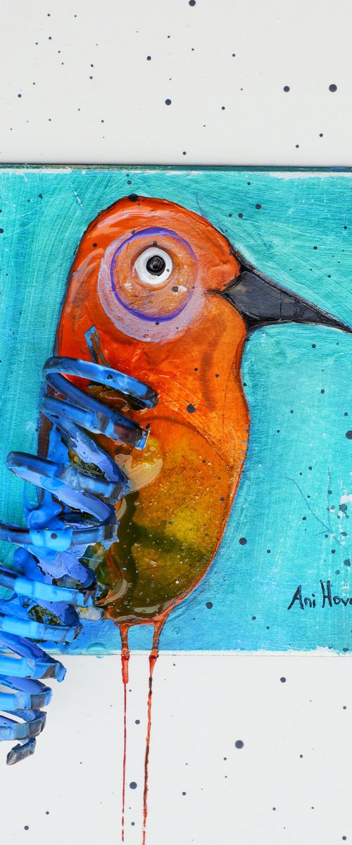 Bird series - 1 (30x30cm, mixed media collage, framed, ready to hang) by Ani Hovak