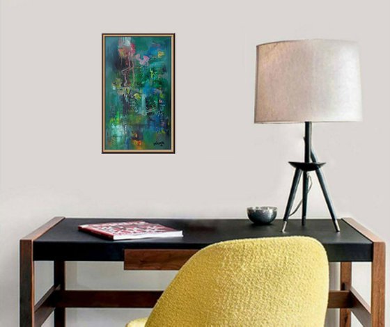 Everything Flows, Modern Interior Wall Decor, Vertical Abstract Green Painting