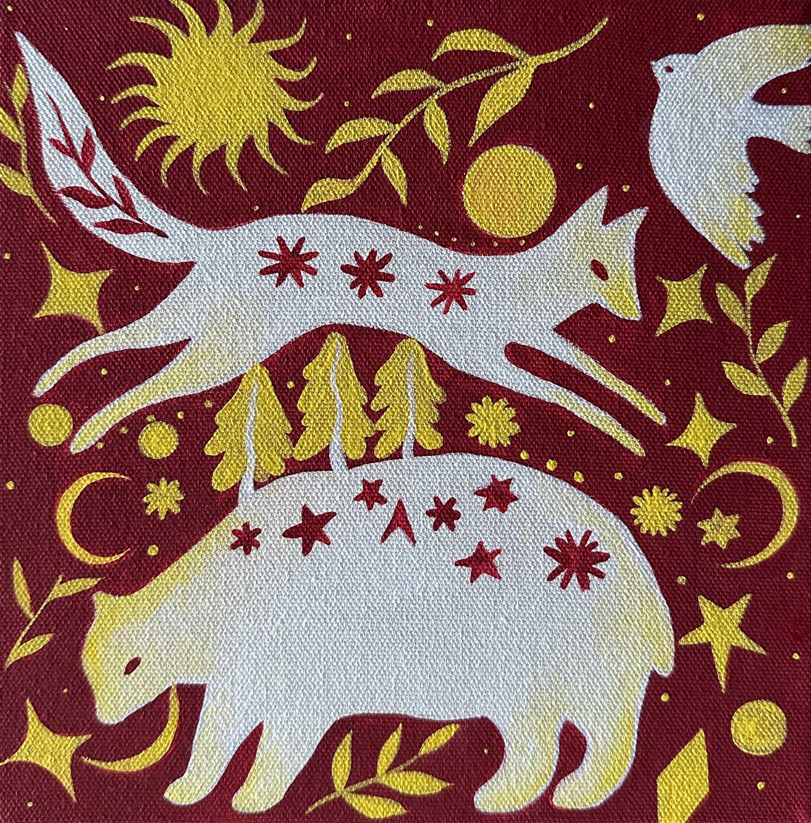 Illustrative Animal Acrylic Painting By Victoria Lucy Williams, 8 X 8", Spring Song Spells, Original Artwork