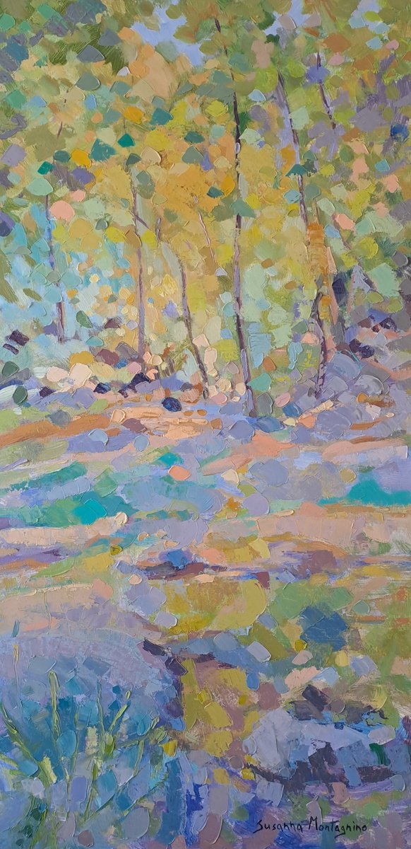 Impressionistic Botanical Oil Painting By Susanna Montagnino, 16 X 31", Undergrowth, Original Artwork