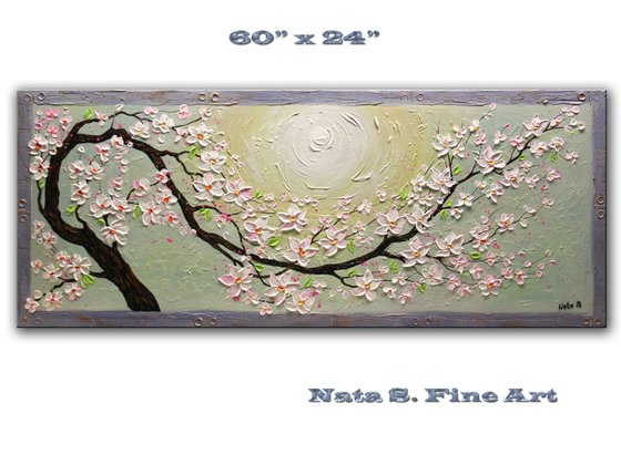 Blossom Sakura - Large Textured Painting, Blossom Tree Art, Impasto Sakura Painting