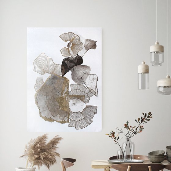 "Voile 3" Abstrat gold gray acrylic art