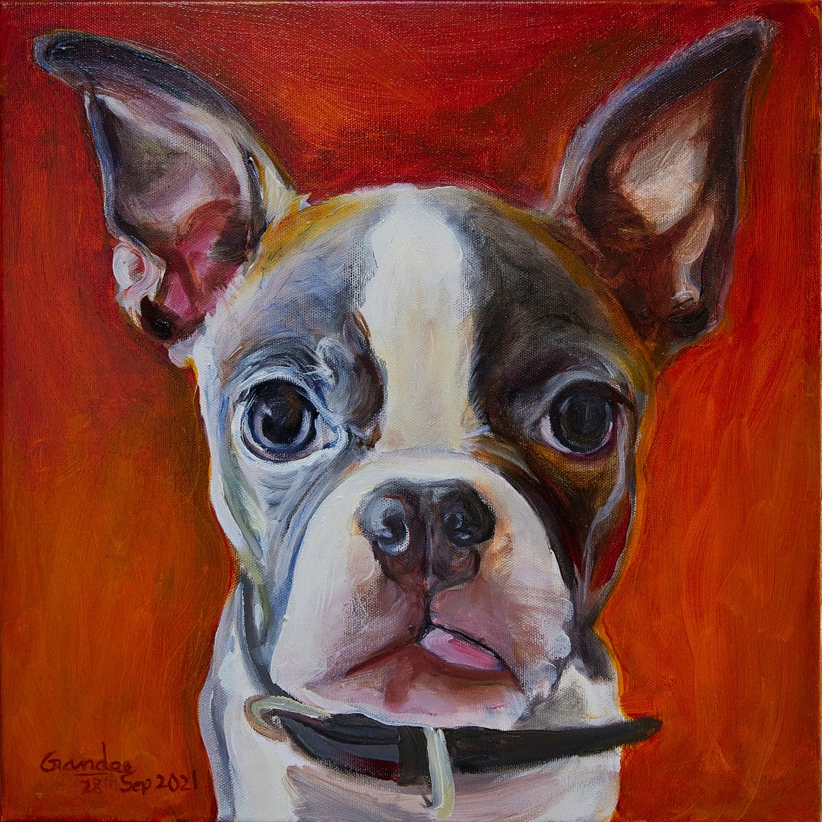 Impressionistic Animal Oil Painting By Gandee Vasan, 16 X 16, Alfie, Original Artwork