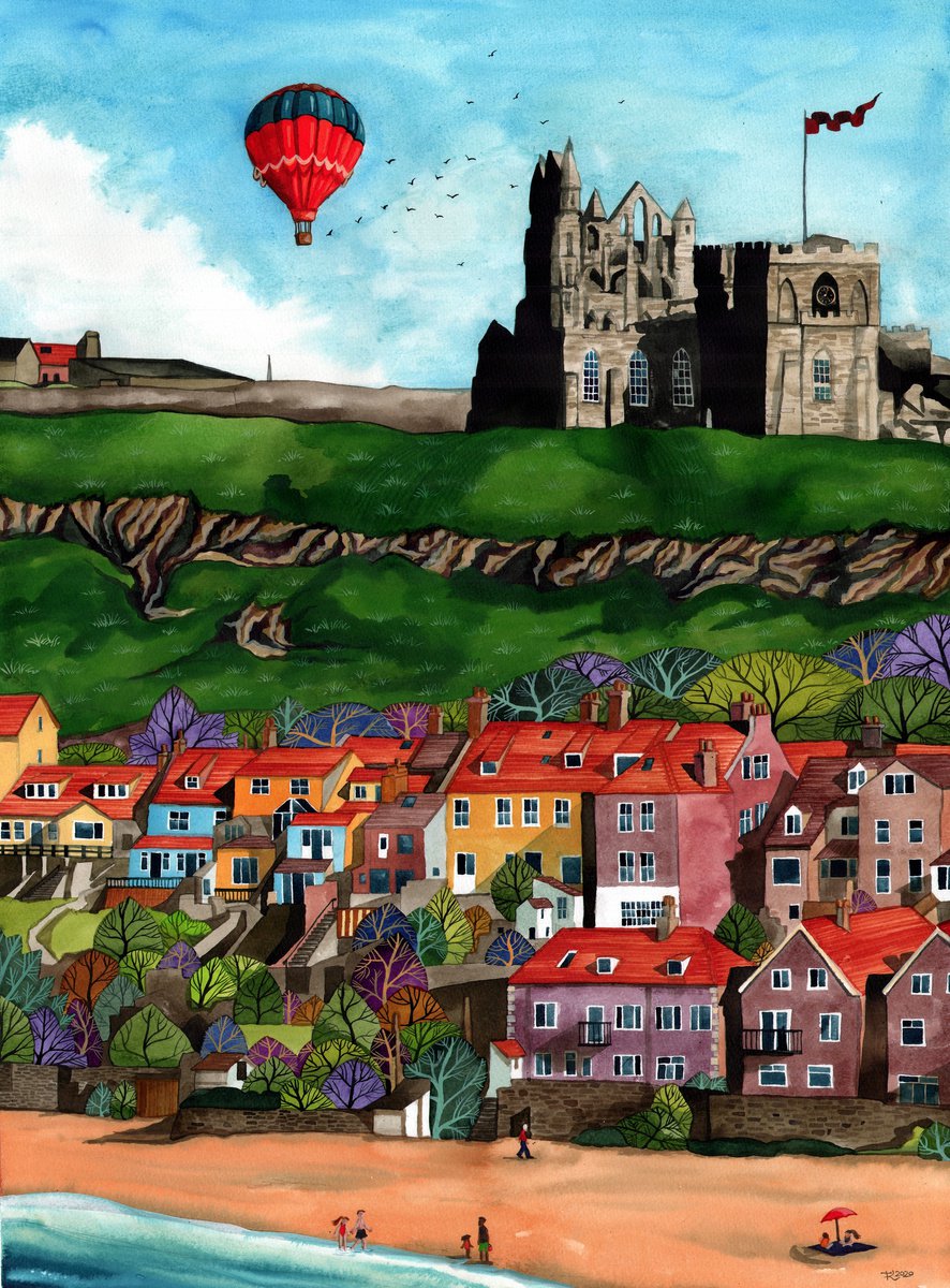 Illustrative Cityscapes Watercolour By Terri Smith, 25 X 33", Whitby, Original Artwork