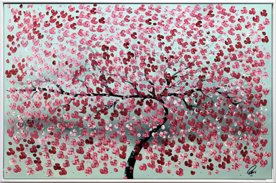 Love Tree -  acrylic abstract painting cherry blossoms nature painting framed canvas wall art