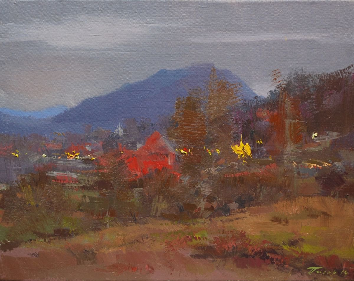 Landscape painting - Evening Lights by Yuri Pysar