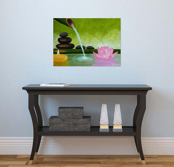 Harmony - peace of soul painting; pink lotus flower