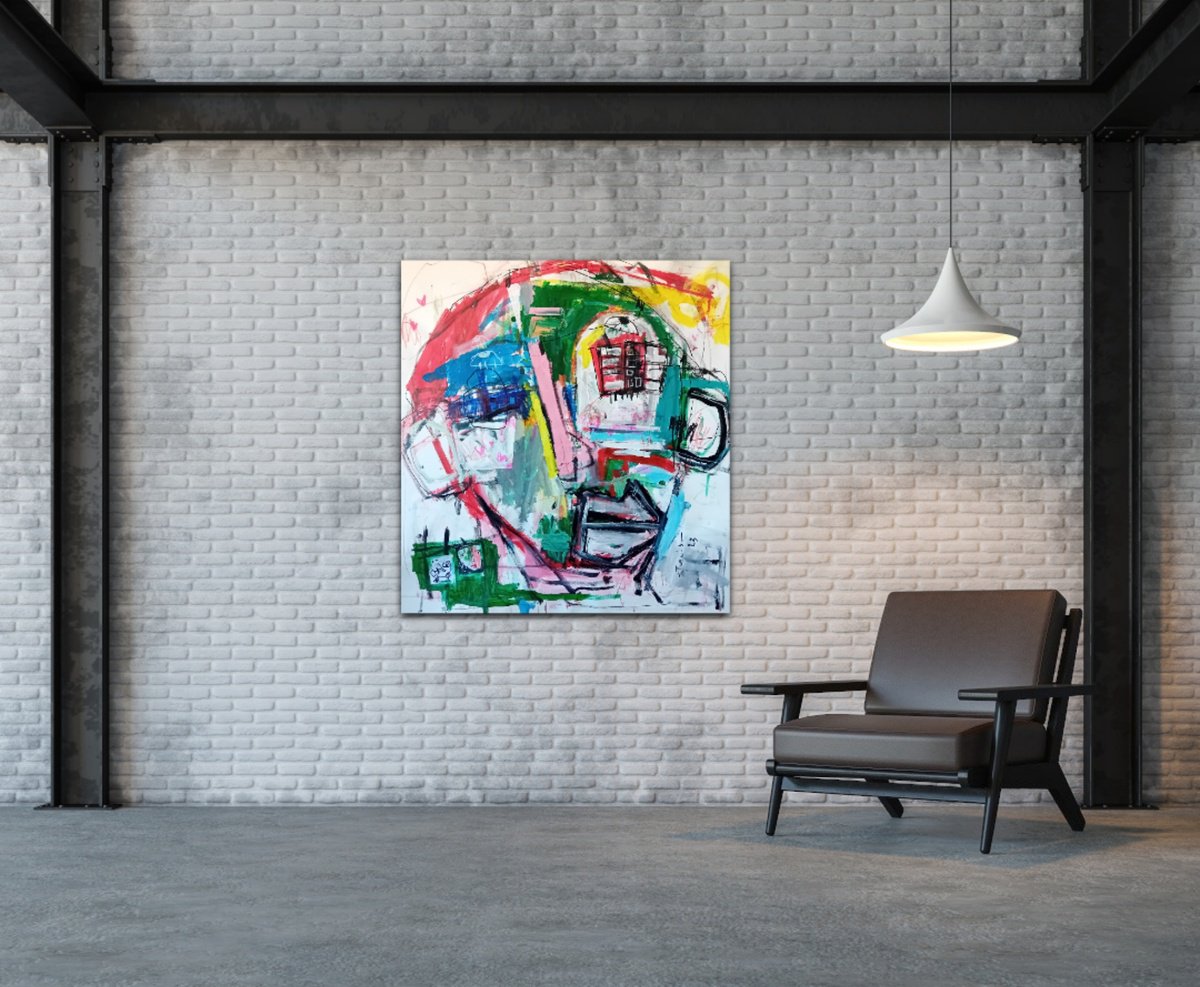 Abstract Portrait Acrylic Painting By Dimitris Pavlopoulos, 39 X 39, Mi Casa, Original Artwork