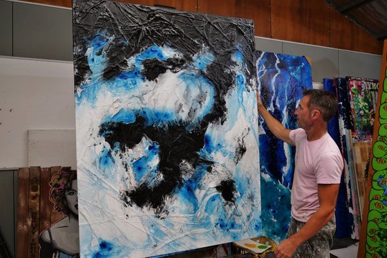 Stormy Reach 140cm x 180cm Blue Black Abstract Art