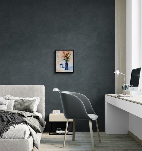 Blue Vessel and Morning Flowers