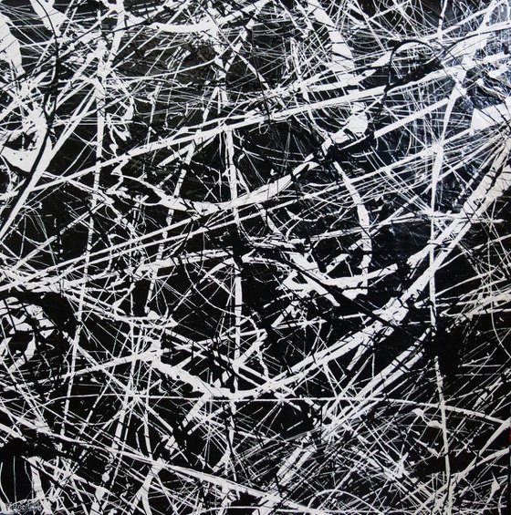 Scatter Brain Squared 150cm x 150cm Black White Textured Abstract Art